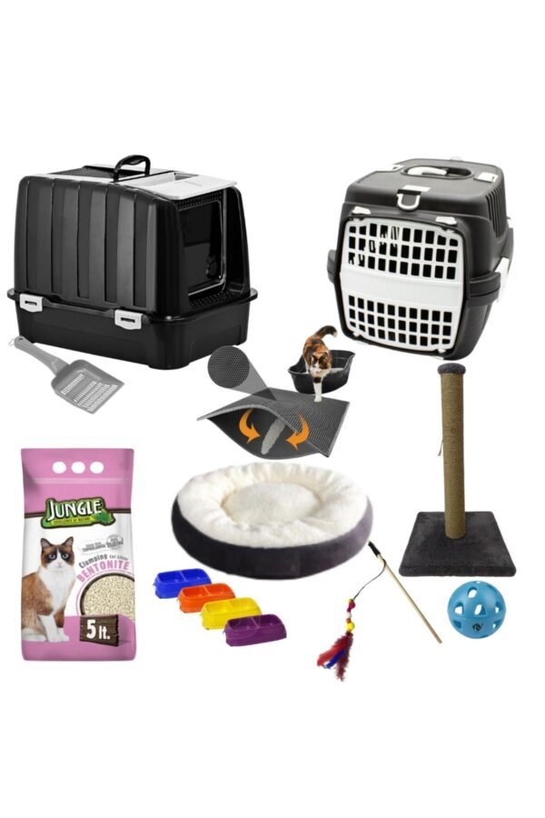 Lüks Kapalı Kedi Tuvaleti Taşıma Sepet Yatak Tırmalama Paspas Oyuncaklar